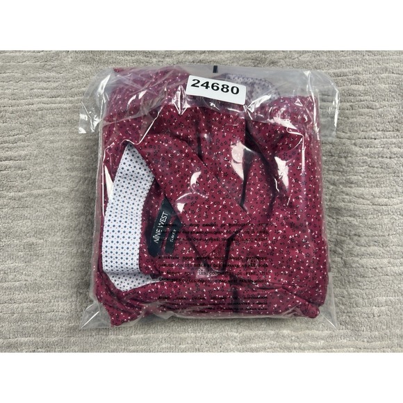 Nine West Shirt Mens XL Red Patterned Button Up Long Sleeve Slim Fit Casual - Picture 11 of 11